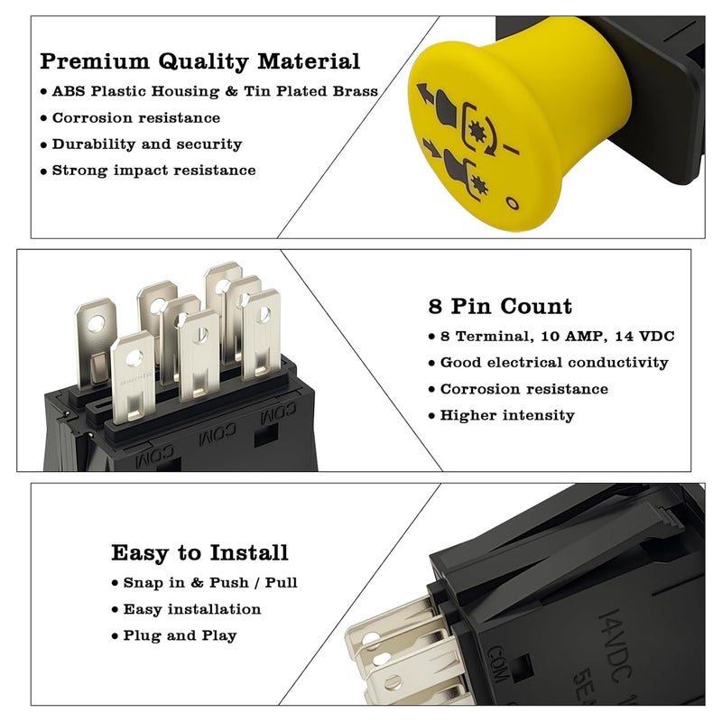 FBLOWMOD 103-5221 Mower Clutch PTO Switch, 8 Terminals, Upgrade Blade Clutch Switch Fit for Exmark Toro Lazer Z, Lazer XP, Z Master, Grasshopper, John Deere, Toro, Everride, Delta, Replace 116-0124 - Image 5